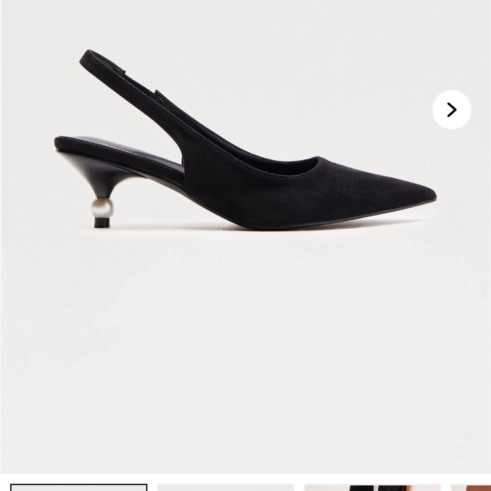 Fashion Nova Black Slingback Heels with Pearl Detail